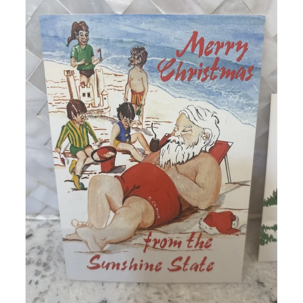 27 NOS Vtg Style Postcards Card Christmas Santa Claus Florida RV Beach‎ READ
